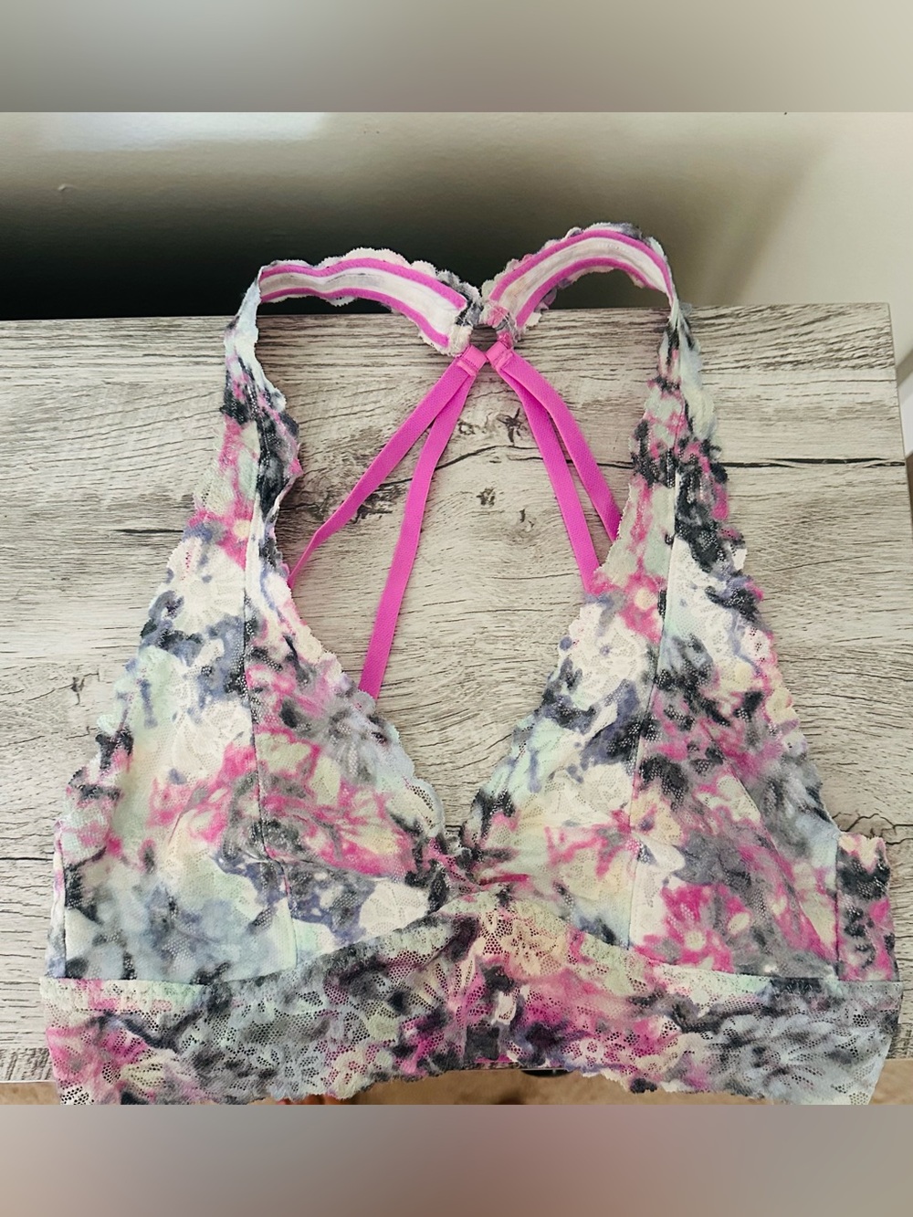 PINK Victoria's Secret Lace Bralette Watercolor Multicolor NWT